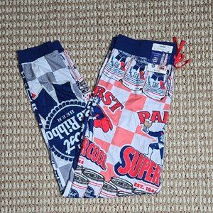 Pabst Blue Ribbon Themed Pajama Bottoms Medium Joggers Pants Side Pockets